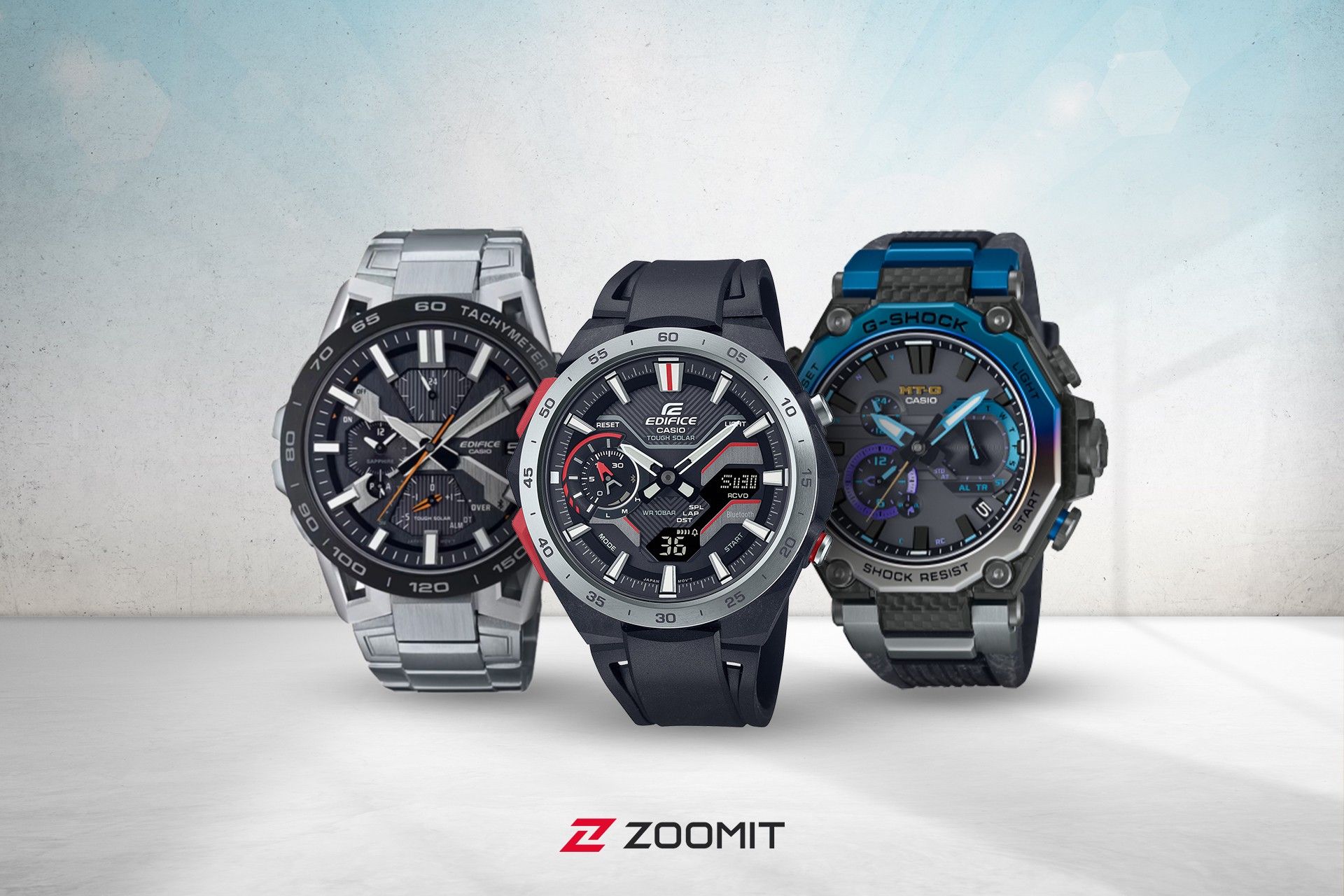 سه مدل از ساعت‌های کاسیو از نمای روبه‌رو