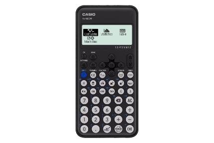 نمای پنل جلوی ماشین حساب کاسیو FX-82CW با نمایشگر روشن و نمایش صفحه کلید