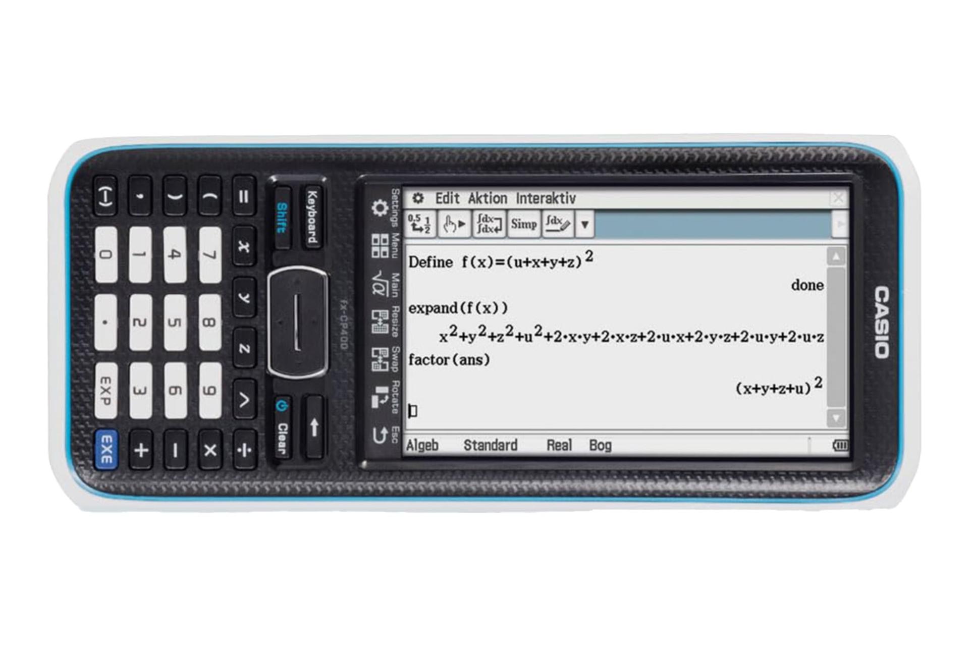 نمای پنل جلوی ماشین حساب کاسیو FX-CP400 با نمایش حالت افقی نمایشگر
