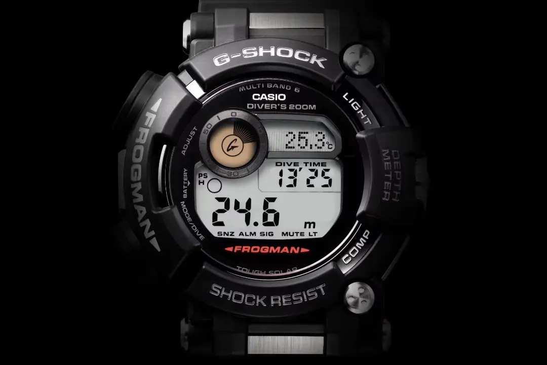 ساعت دیجیتال کاسیو (Casio) مدل جی‌شاک FROGMAN با نمایشگر دیجیتال و سنسورهای غواصی