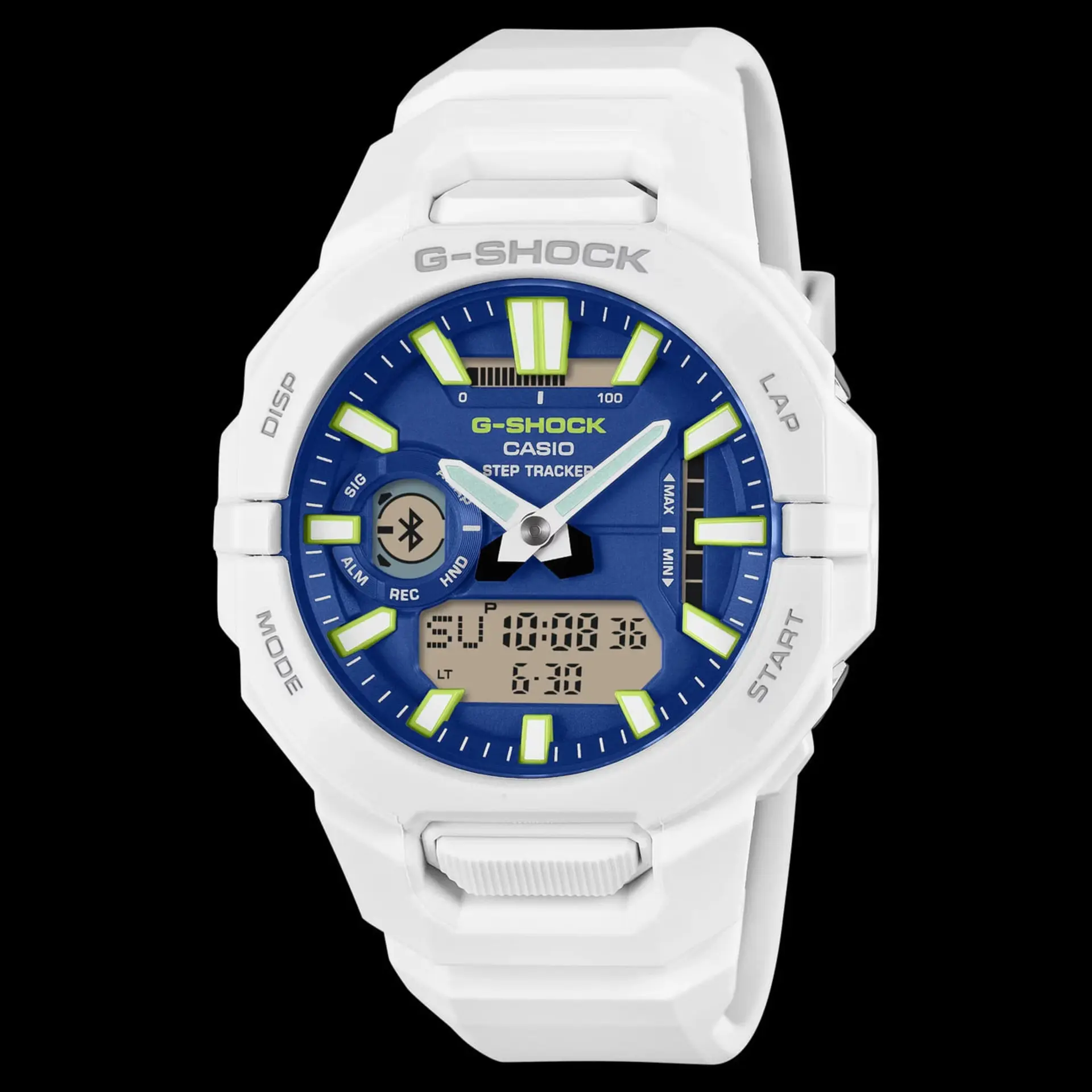 ساعت هوشمند کاسیو جی‌شاک (Casio G-Shock) مدل GBA-950 با بدنه سفید و صفحه آبی