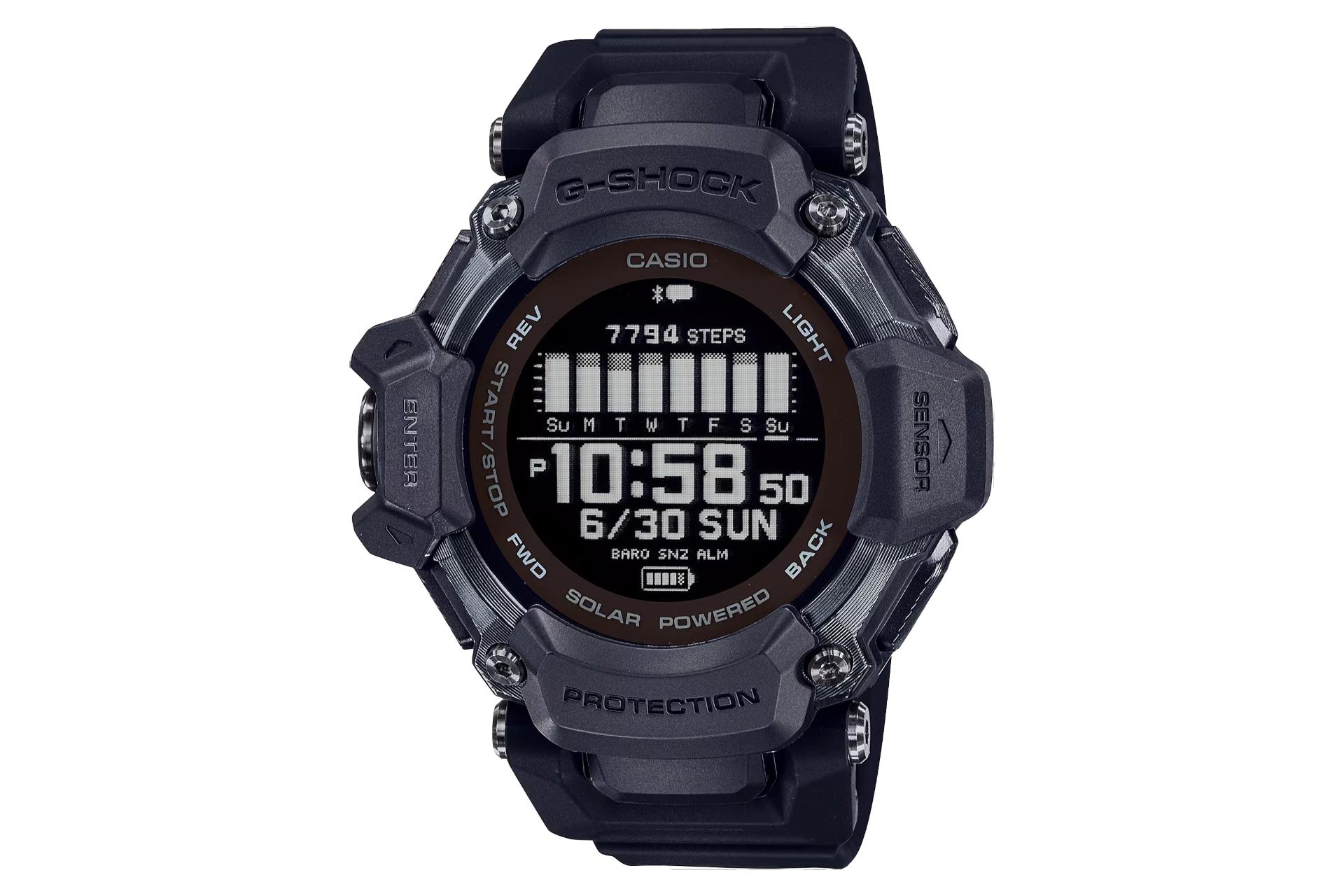 نمای جلوی ساعت مچی مردانه کاسیو جی شاک GBD-H2000-1B با نمایش فریم و صفحه