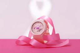 ساعت صورتی کاسیو (Casio G-Shock GMA-S2100PR-4AER) روی یک روبان صورتی