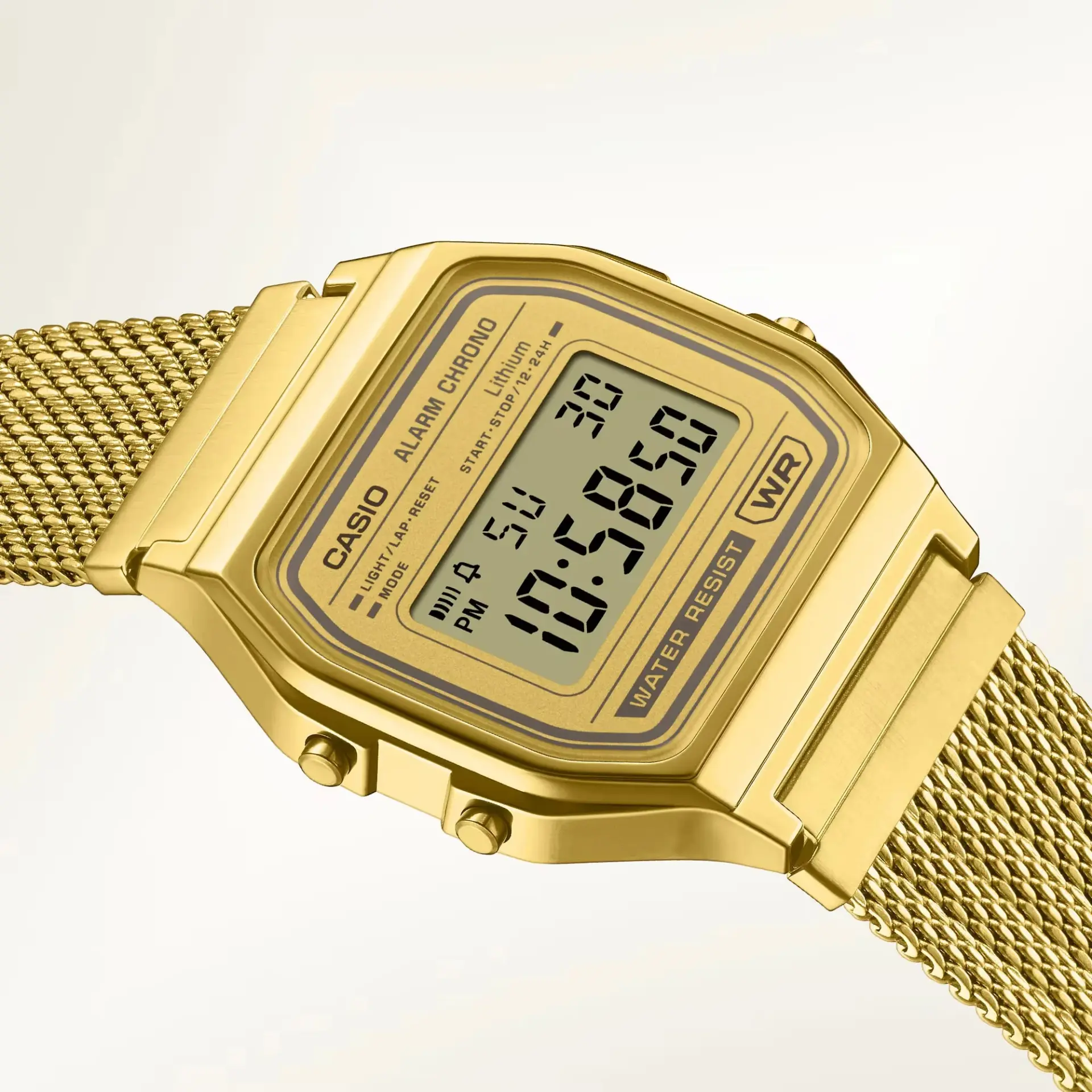 ساعت مچی طلایی کاسیو (Casio) با بند مشبک و صفحه دیجیتال