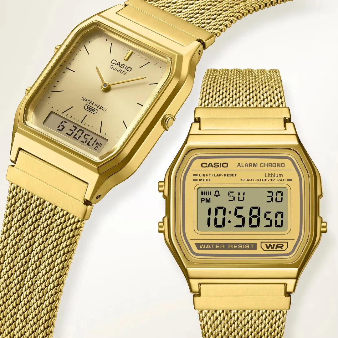 ساعت‌های مچی طلایی مدل Casio AQ-230EMG-9A و A158WEMG-9 با بند مشبک