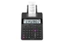 نمای بالای ماشین حساب کاسیو HR-100RC با نمایشگر روشن و نمایش صفحه کلید و چاپگر