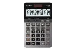 نمای بالای ماشین حساب کاسیو JS-40B با نمایشگر روشن و نمایش صفحه کلید