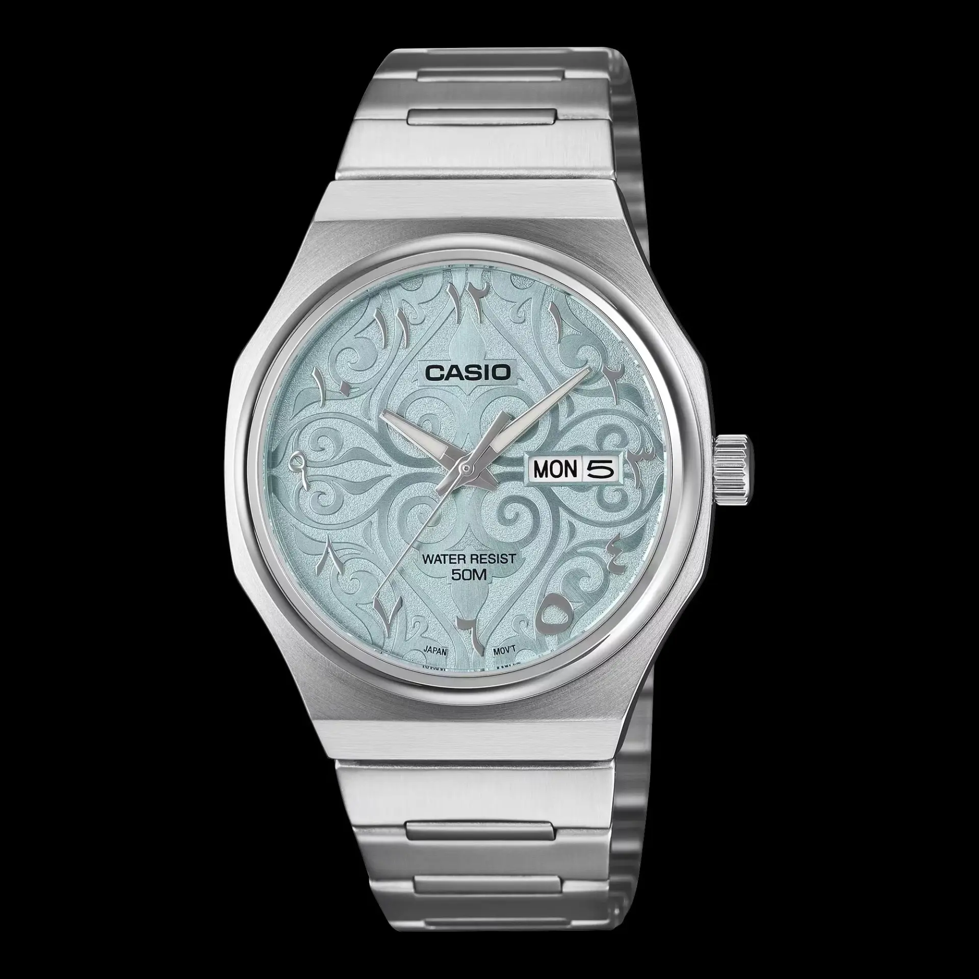 ساعت مچی کاسیو (Casio) مدل MTP-E735AR با صفحه آبی طرح‌دار و بند استیل