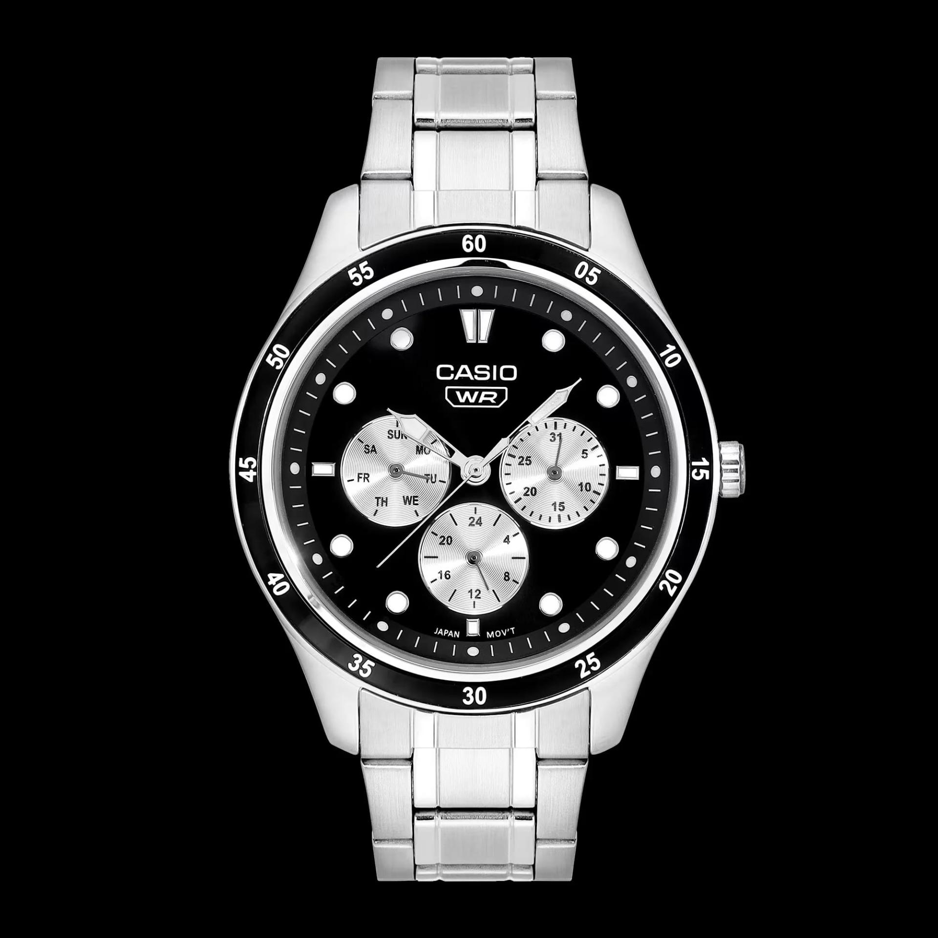 ساعت مچی فولادی کاسیو (Casio) با صفحه مشکی و بند استیل
