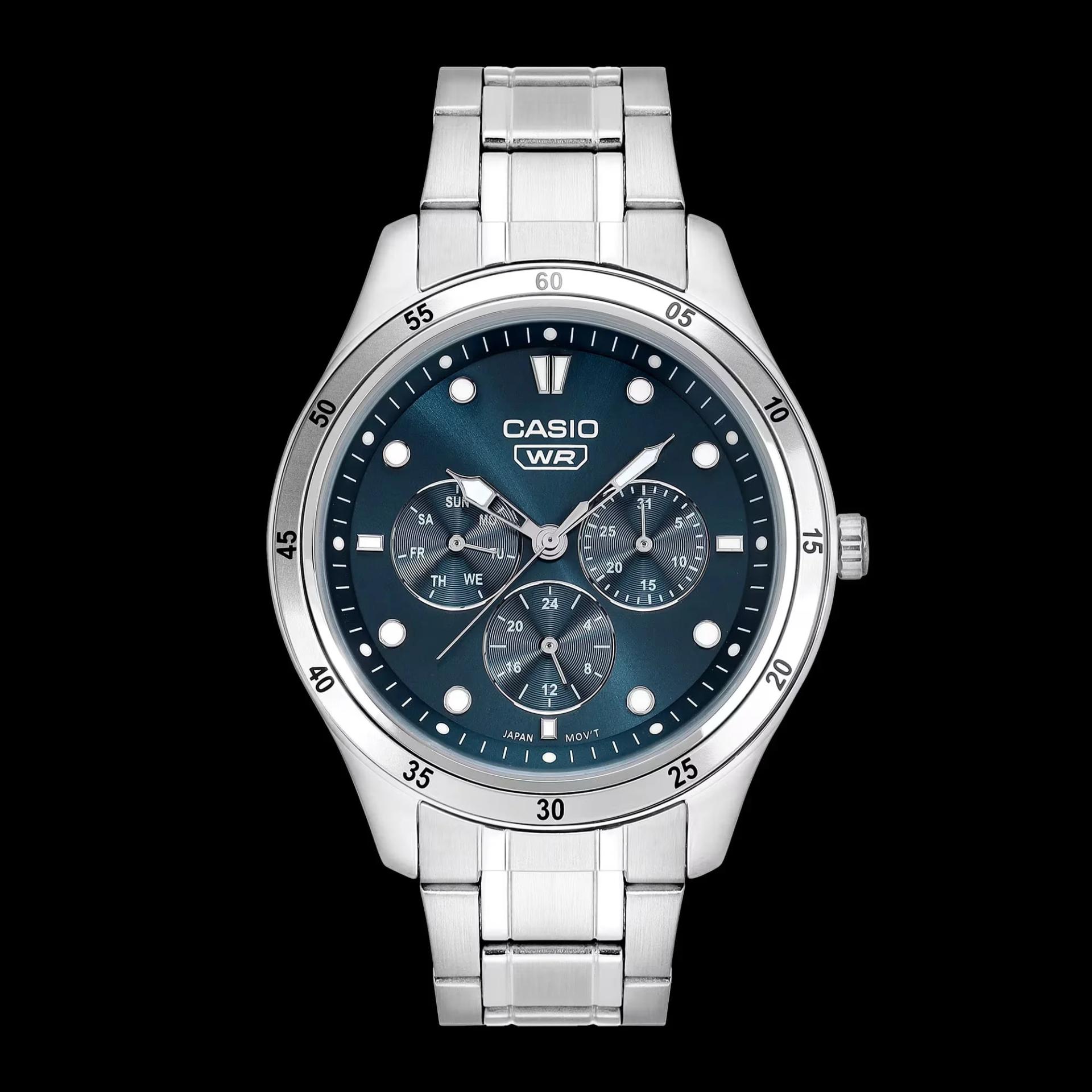 ساعت مچی کاسیو (Casio MTP-SN4KD) با صفحه آبی و بند استیل