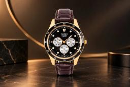ساعت مچی کاسیو (Casio MTP-SN4KRL-1A) با صفحه مشکی و بند چرمی قهوه‌ای
