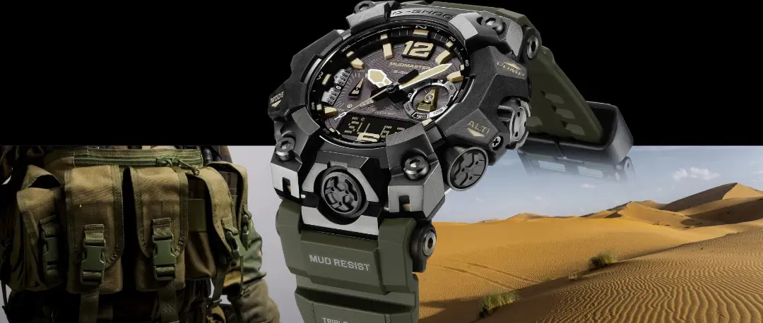 ساعت دیجیتال کاسیو مادماستر (Casio Mudmaster GWG-B1000-1A3) با بدنه مستحکم و بند سبز