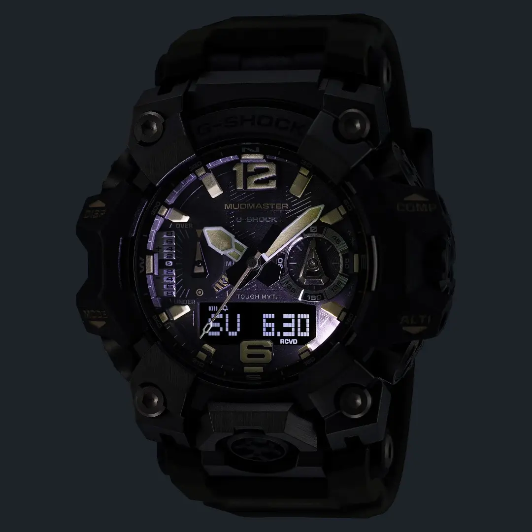 ساعت دیجیتال کاسیو (Casio) مدل Mudmaster GWG-B1000-1A3 با بدنه مشکی و صفحه بنفش