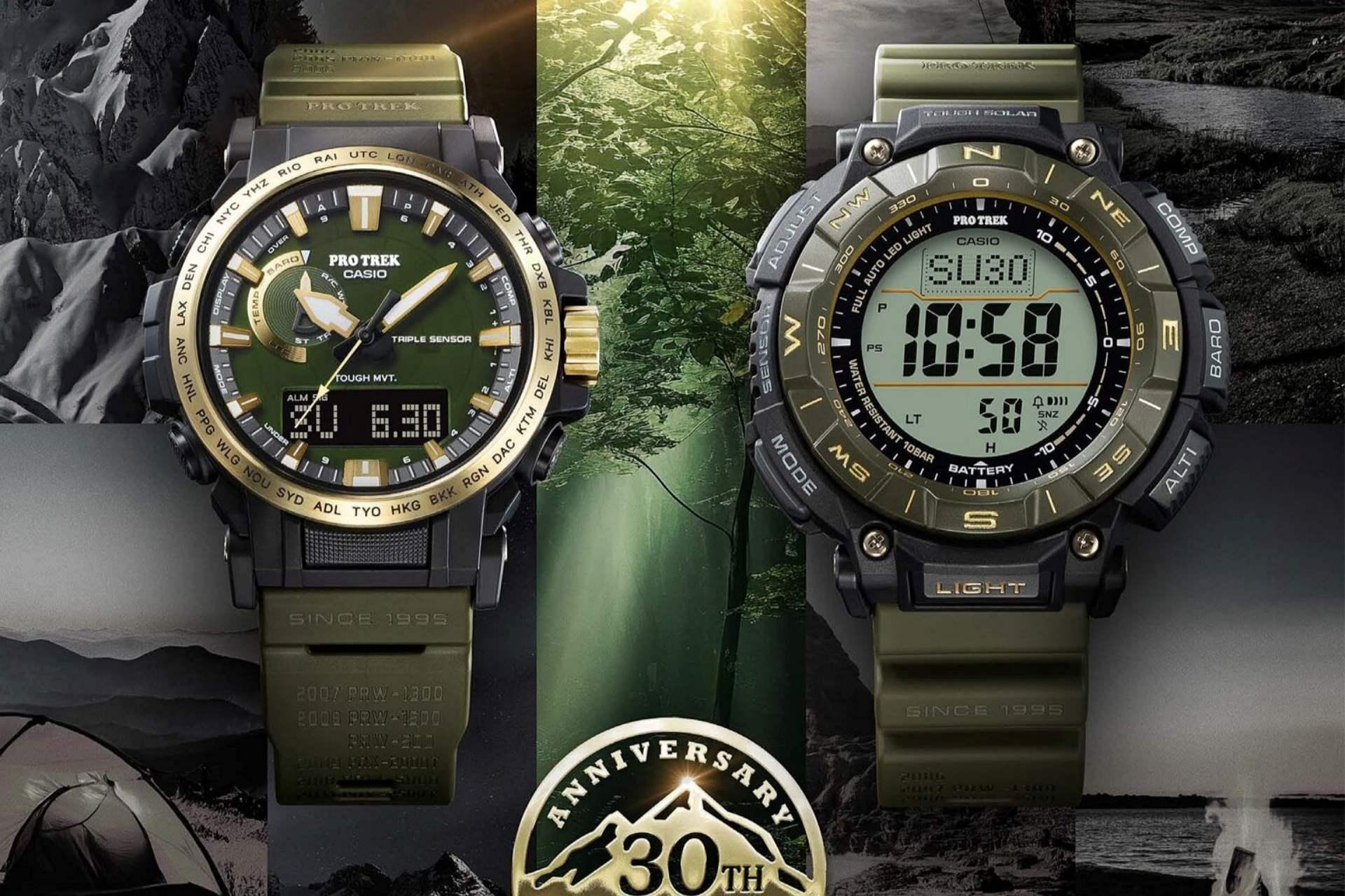 ساعت‌های PRW-61ANS-3 و PRG-340ANS-3 کاسیو کنار هم با حس‌وحال جنگل
