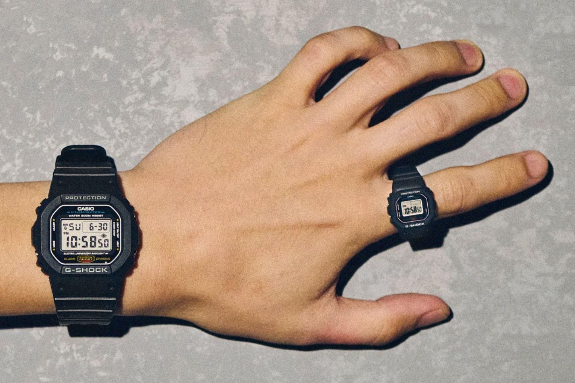 ساعت انگشتی G-Shock Nano DWN-5600 در مقایسه با ساعت مچی
