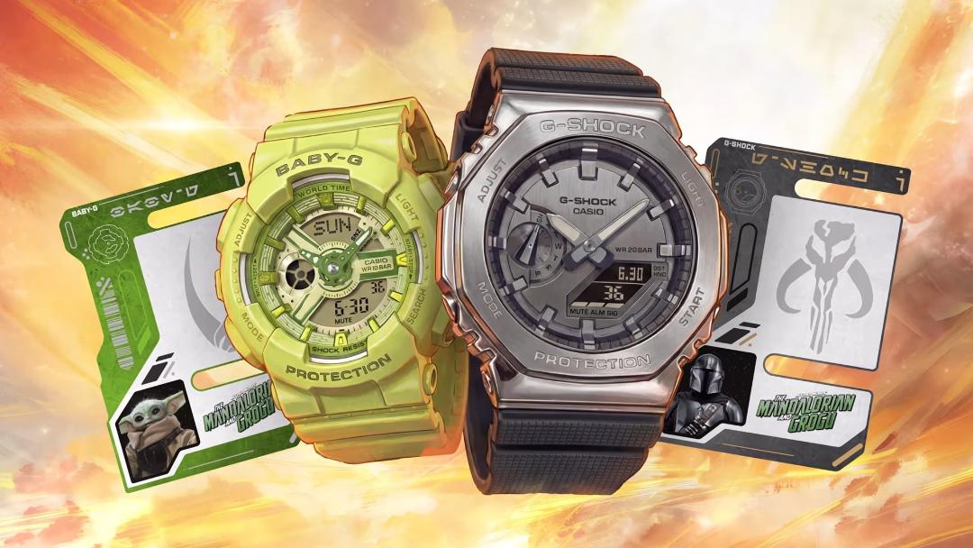 نمای جلو دو ساعت مچی کاسیو رنگ مشکی و کهربایی