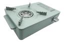 نمای نیمرخ اجاق سفری مدل Cassette Stove با نمایش شعله پخش کن و پنل جلو