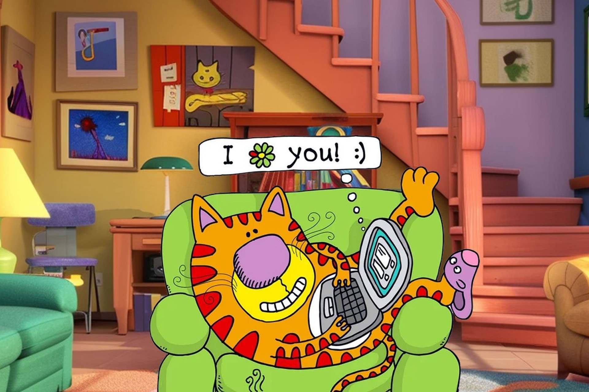 یک گربه درحال چت با پیام‌رسان ICQ