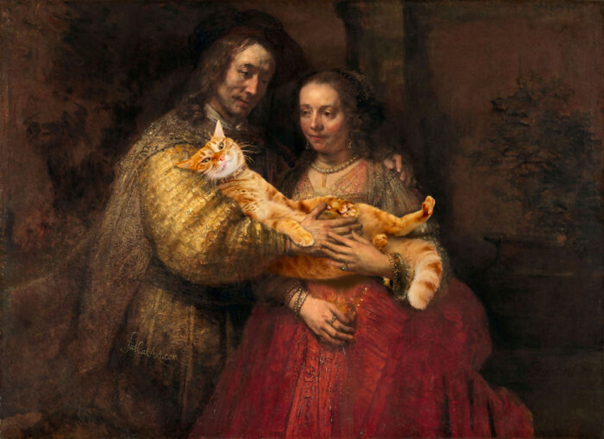 گربه نارنجی در عروس یهودی اثر رامبرانت
