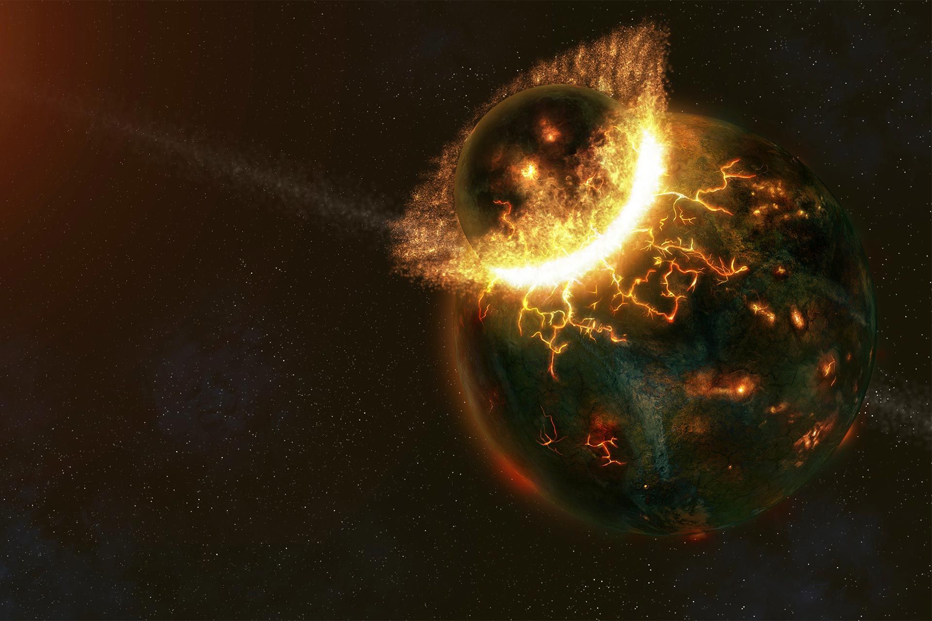 تصویرسازی از برخورد سیاره تیا با زمین اولیه