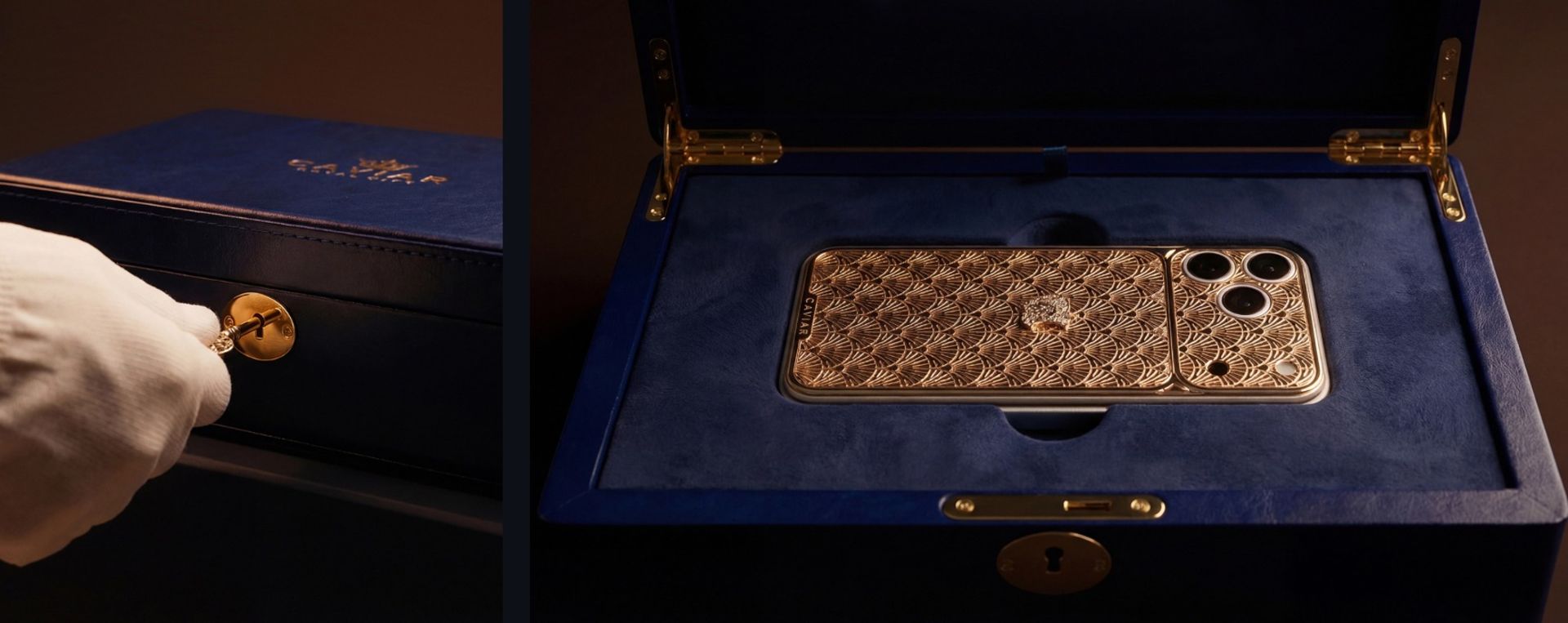 یک گوشی آیفون طلاکاری‌شده داخل جعبه