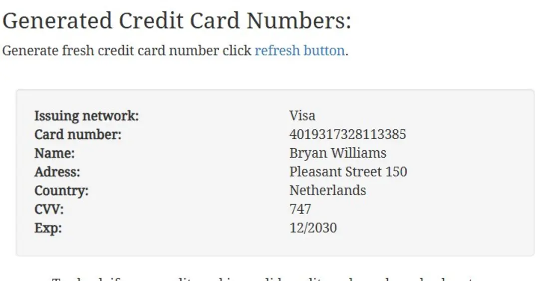 نمونه کارت اعتباری رایگان ایجاد شده در ccardgenerator