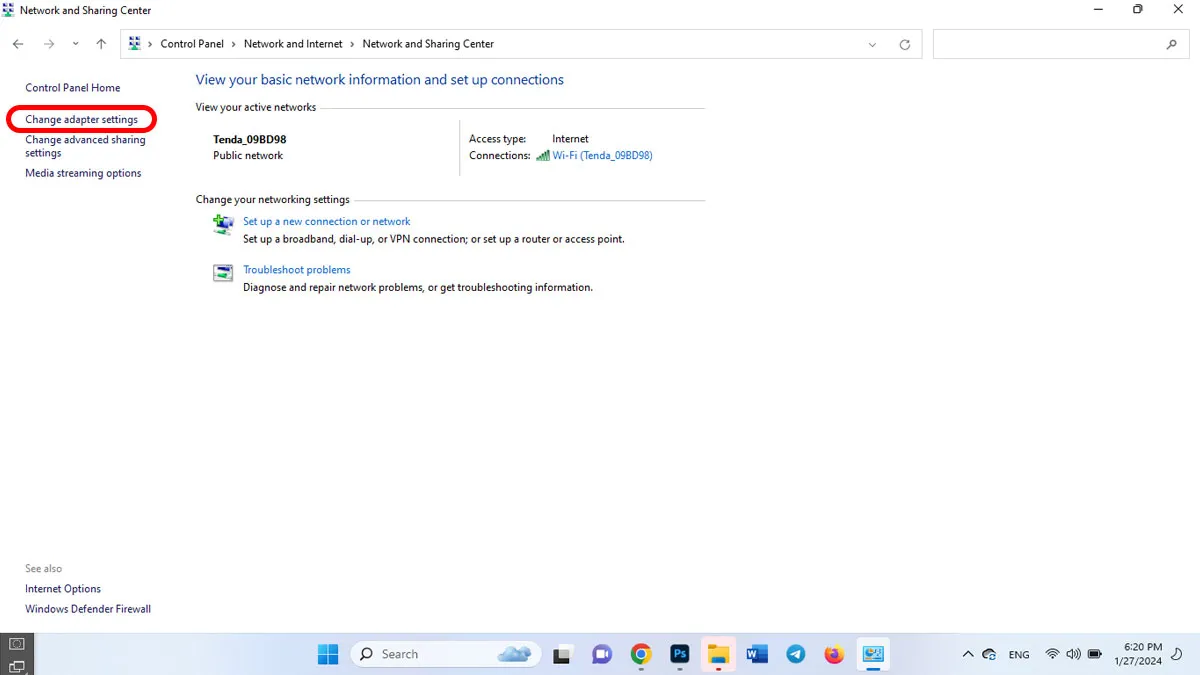 change adapter settings برای مشاهده تمام دستگاه&zwnj; های شبکه&zwnj;  نصب&zwnj; شده
