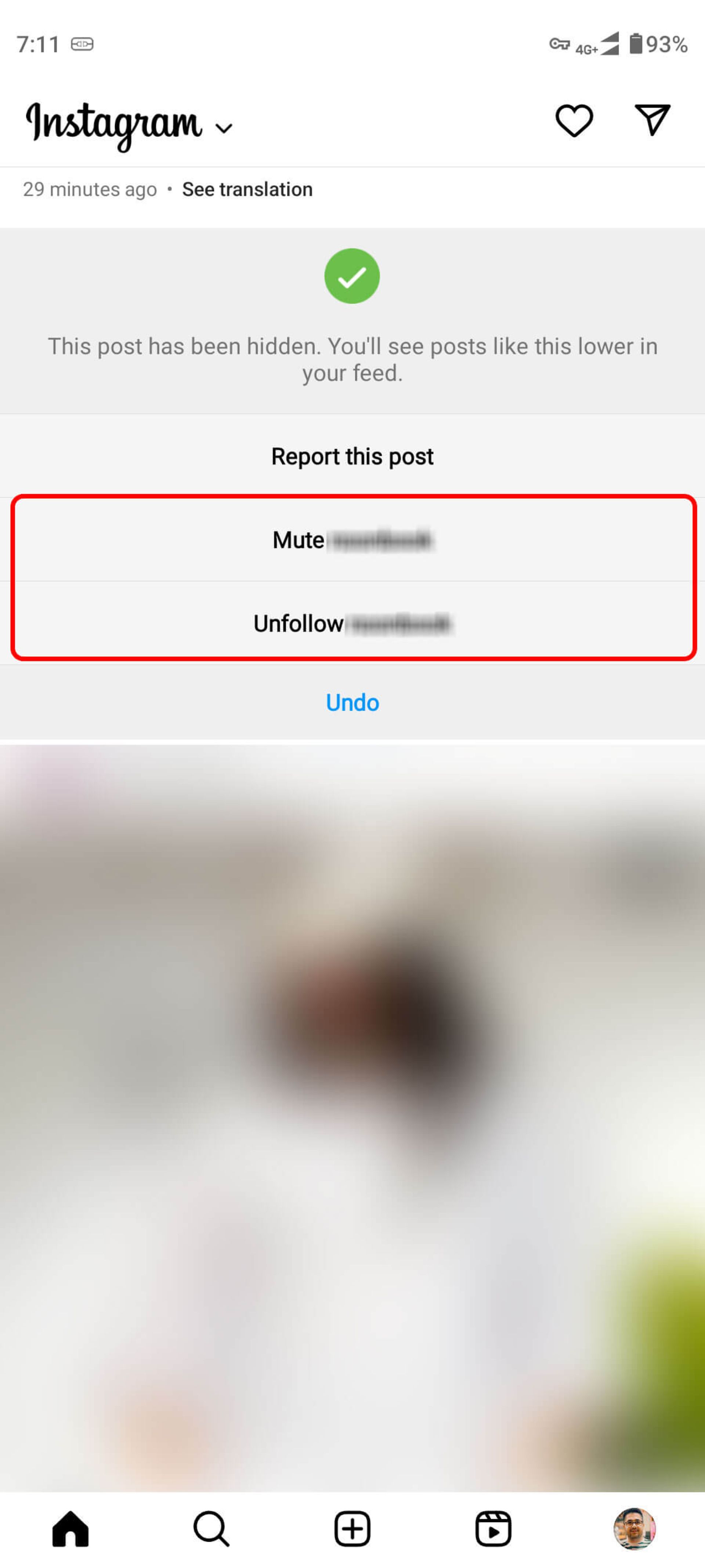 Mute or unfollow Instagram profile