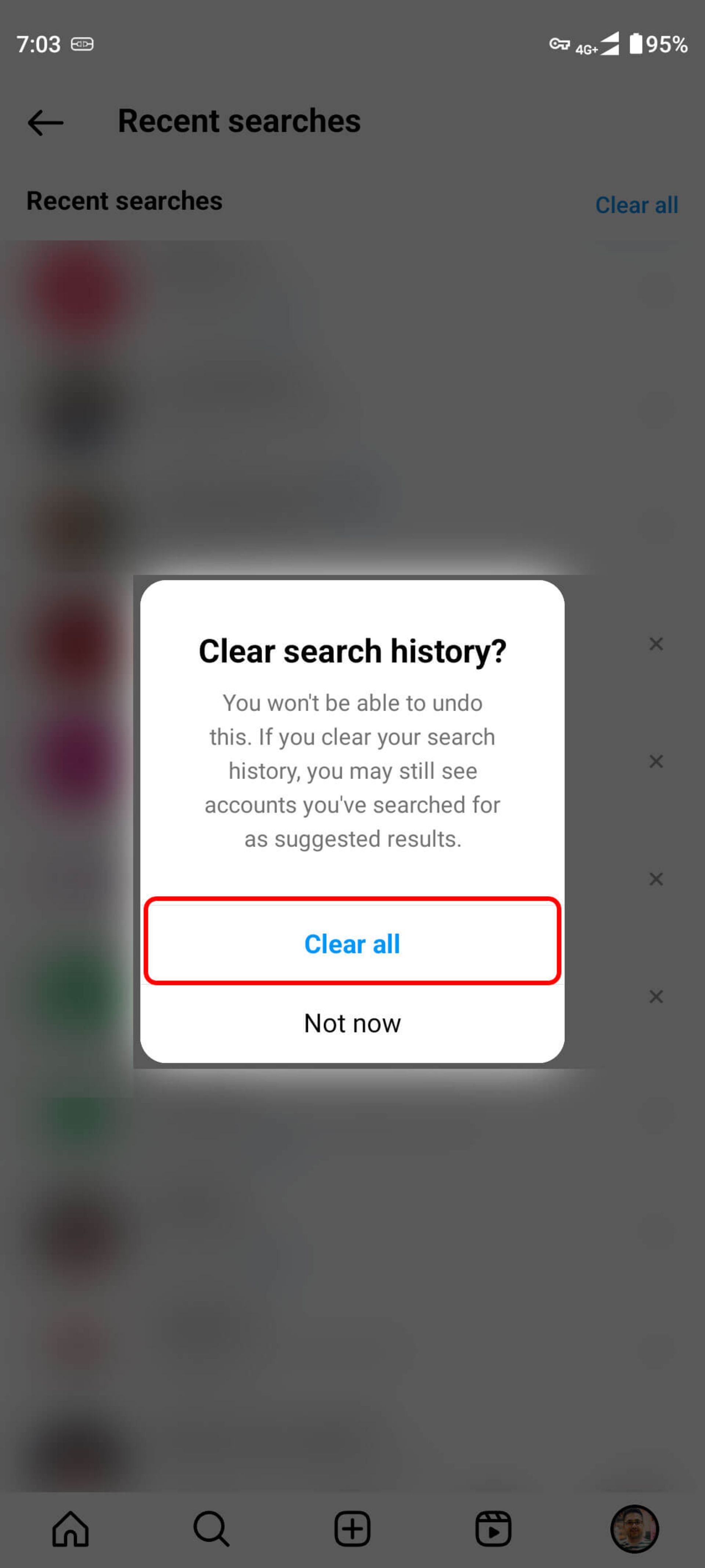 Clear Instagram search history