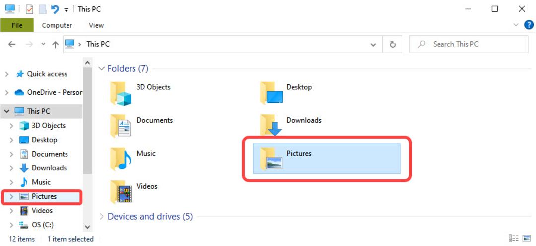 پوشه Pictures در This PC