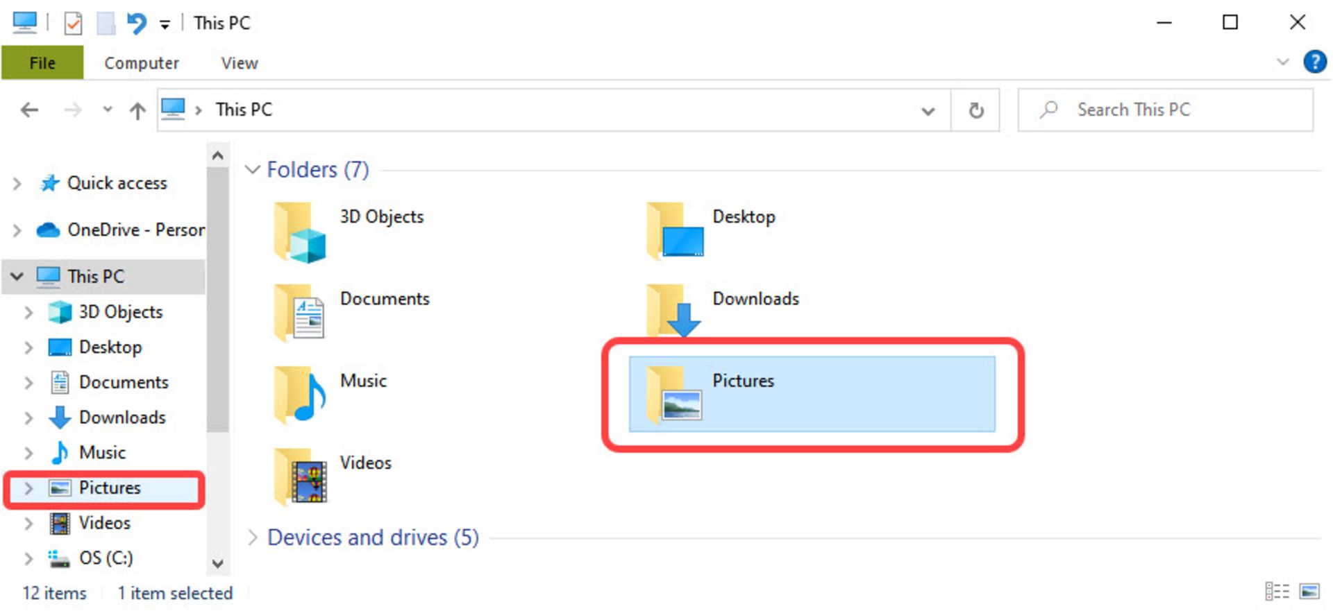 پوشه Pictures در This PC