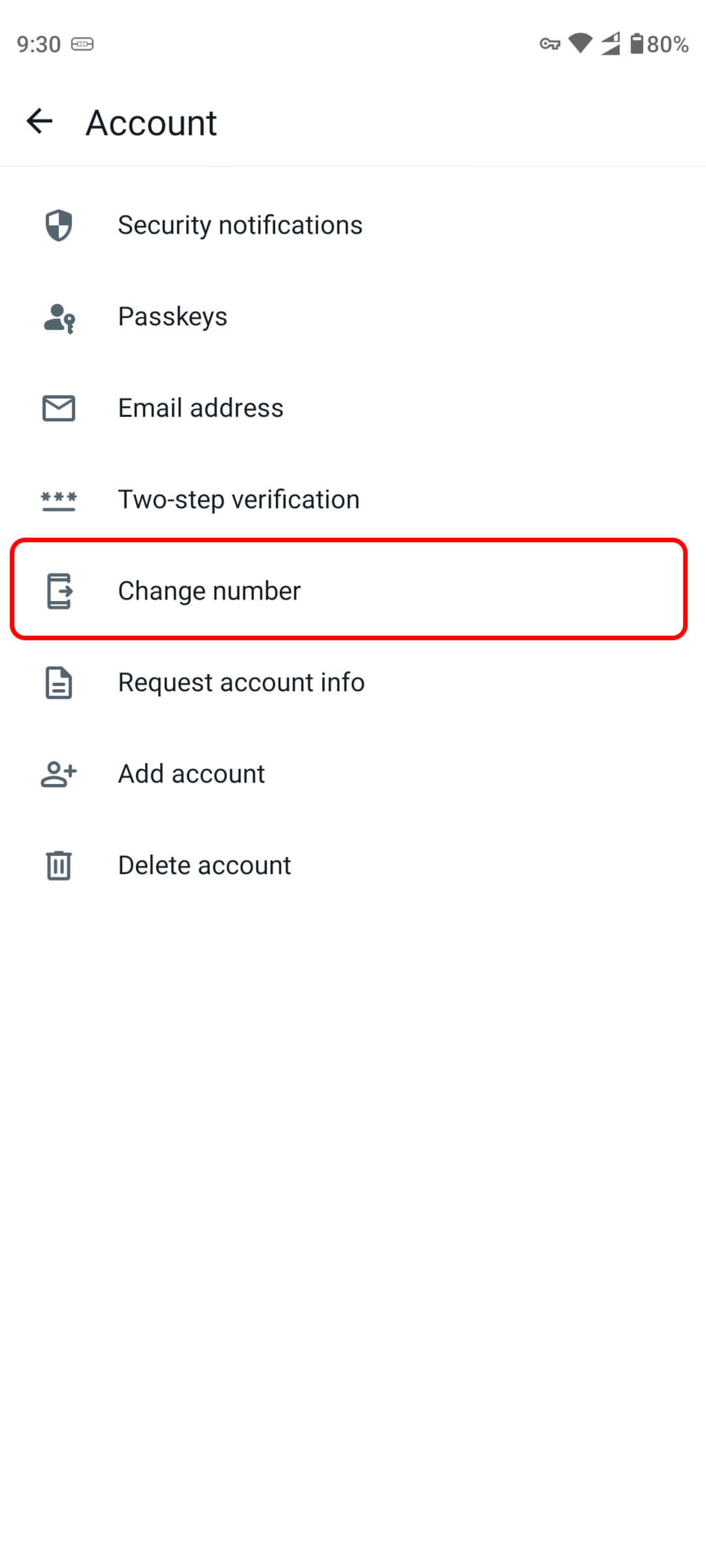 انتخاب Change number در واتساپ