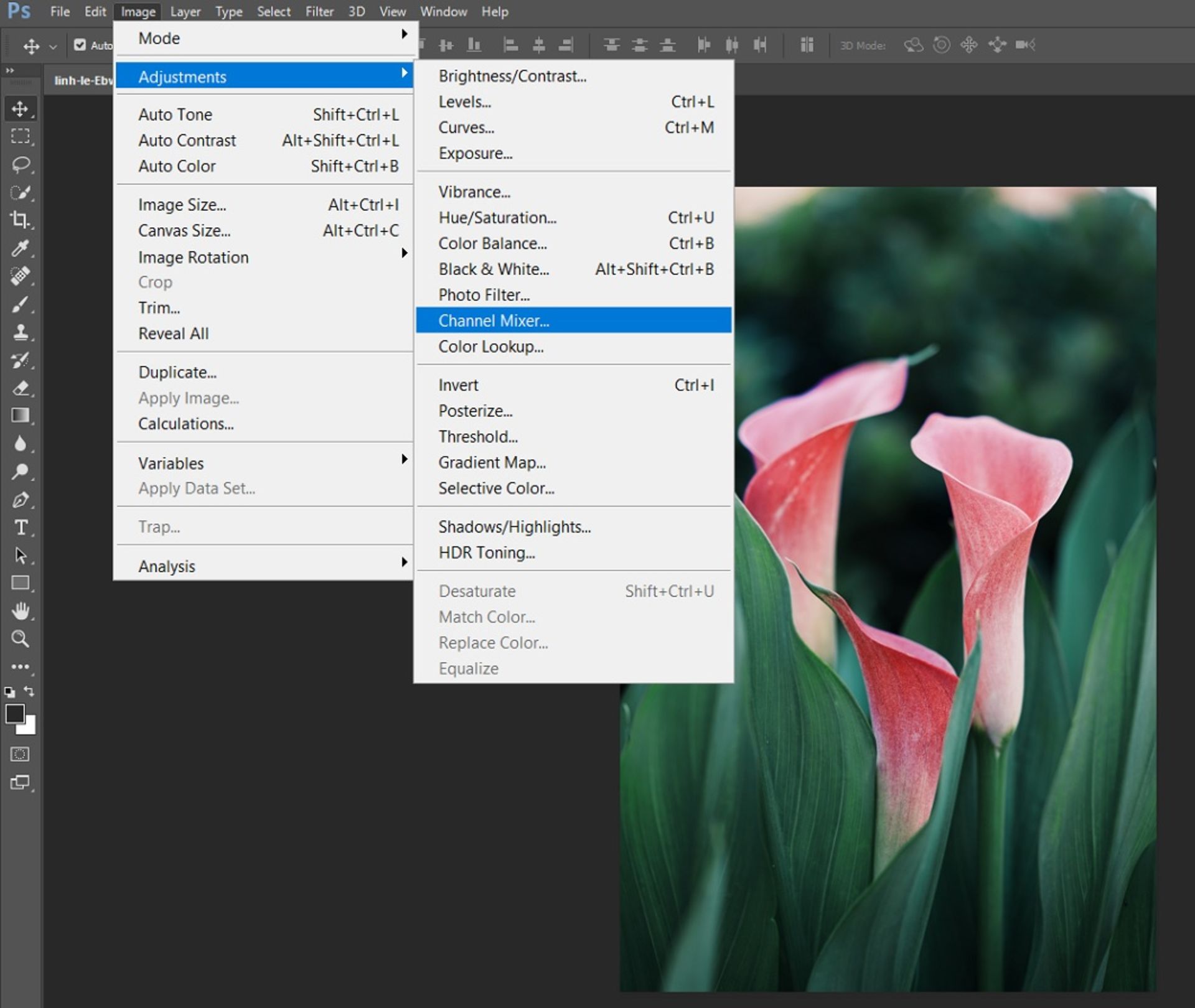 channel-mixer تبدیل عکس رنگی به سیاه و سفید در فتوشاپ