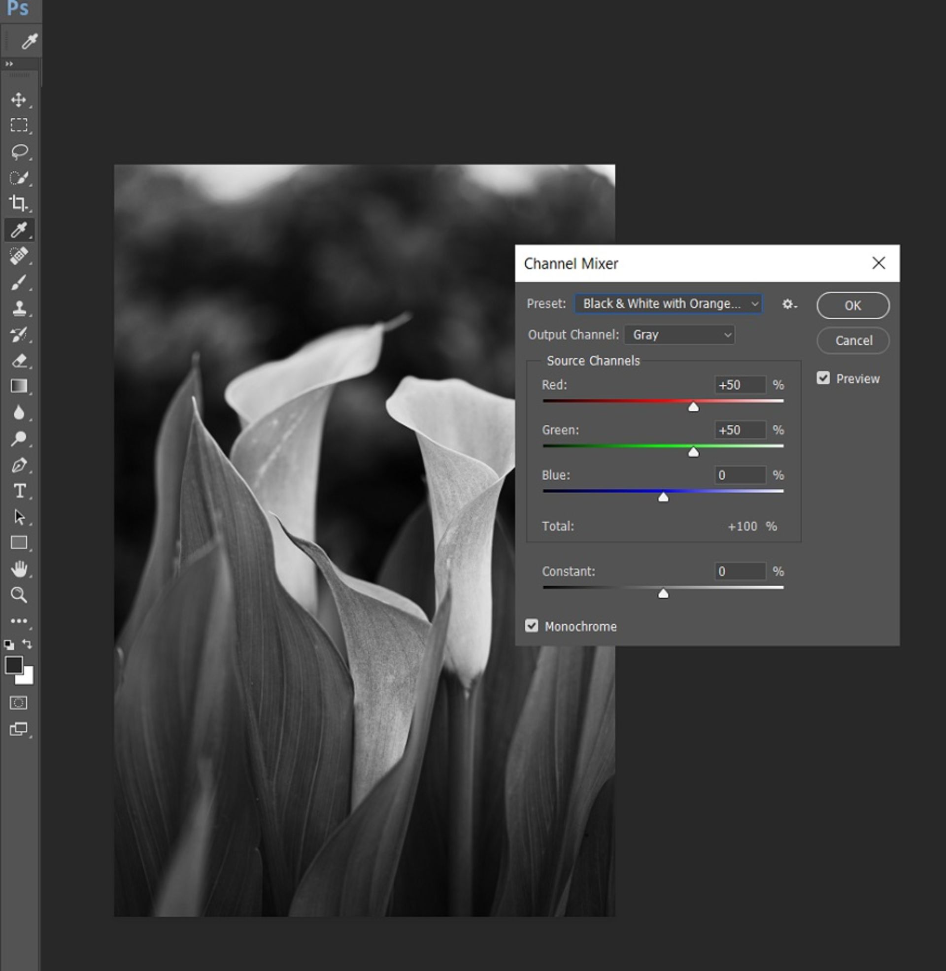 channel-mixer تبدیل عکس رنگی به سیاه و سفید در فتوشاپ