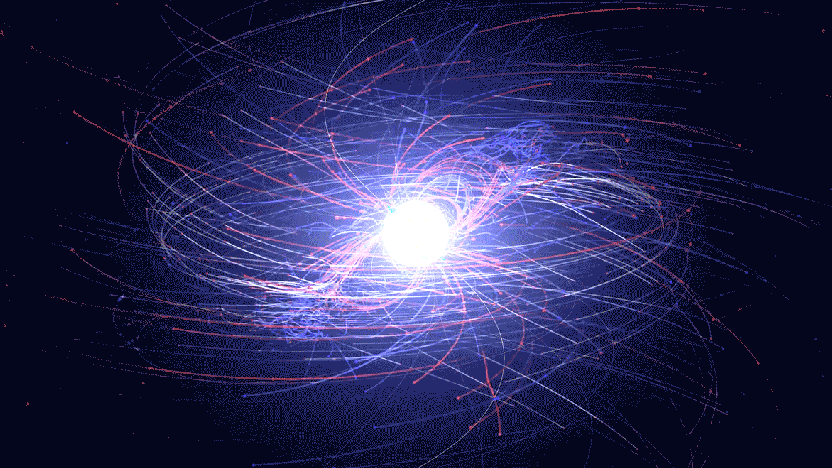 شبیه‌سازی کامپیوتری از چرخش ذرات باردار در اطراف ستاره نوترونی