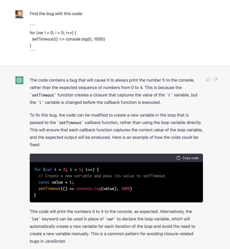 Debug code in ChatGPT