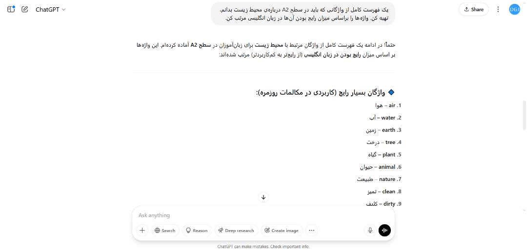 ساخت فهرست لغات با چت‌جی‌پی‌تی