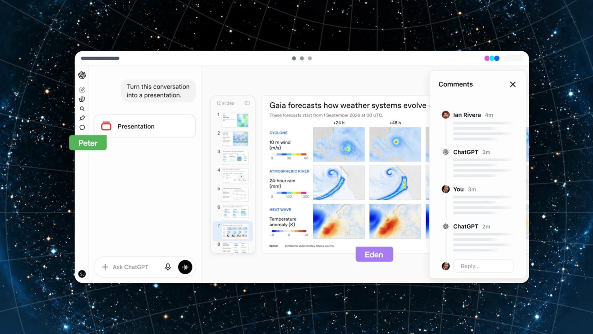 رابط کاربری ابزار Gaia در محیط ChatGPT Space برای پیشبینی وضعیت هوا