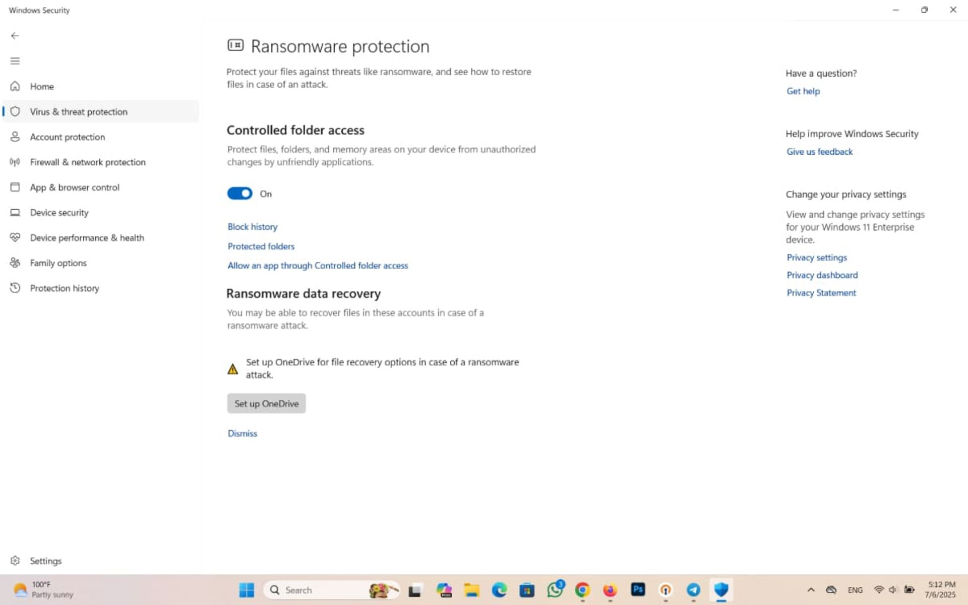 فعال کردن قابلیت Ransomware Protection درویندوز 