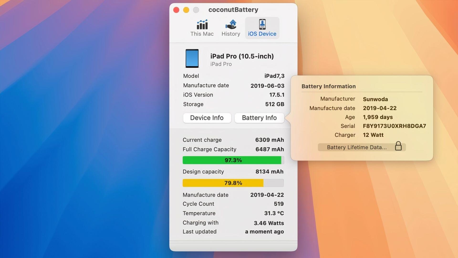 مشاهده میزان سلامت باتری آیپد با اپ‌ coconutBattery