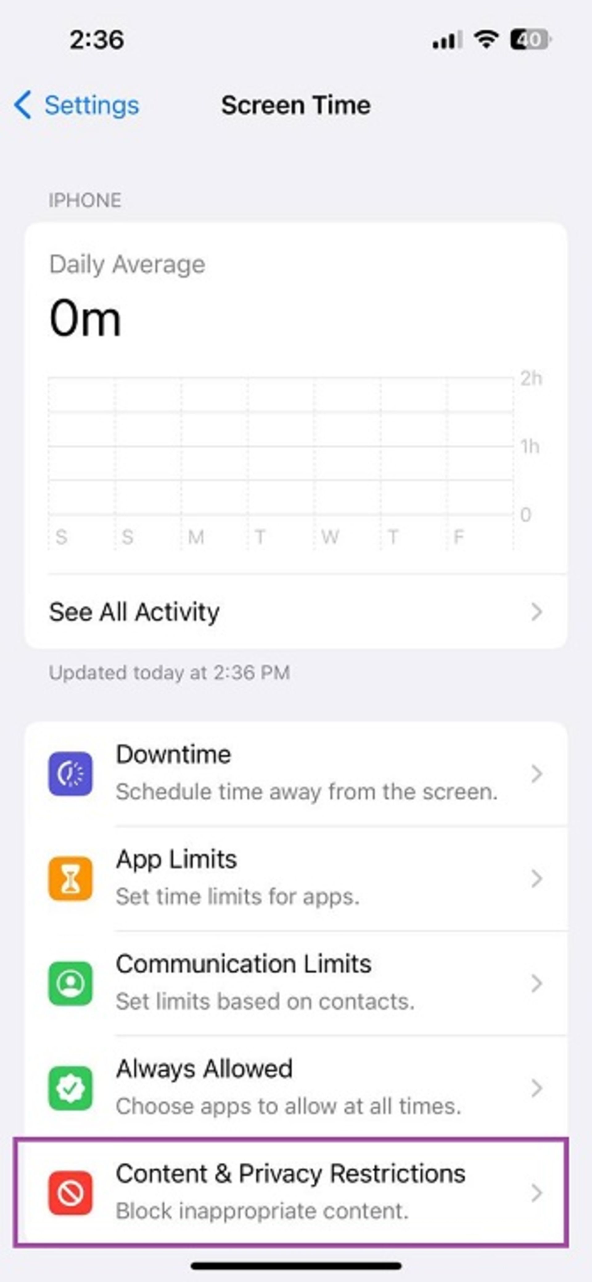  content restriction آیفون