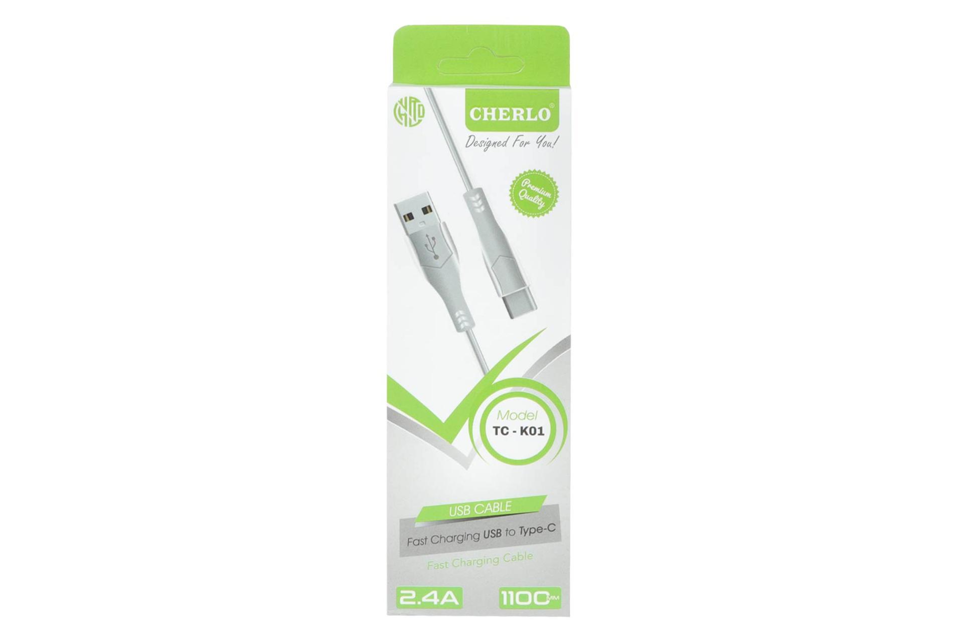 جعبه کابل شارژ USB چرلو Type-A به Type-C مدل TC-K01 با طول 1.1 متر