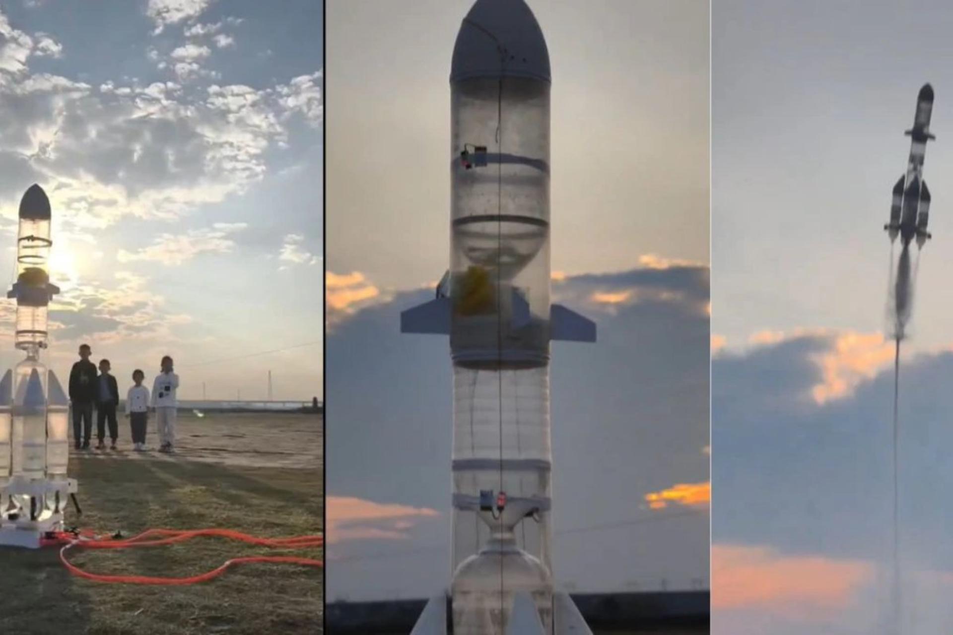 راکت دانش آموزان چینی با بطری پلاستیکی