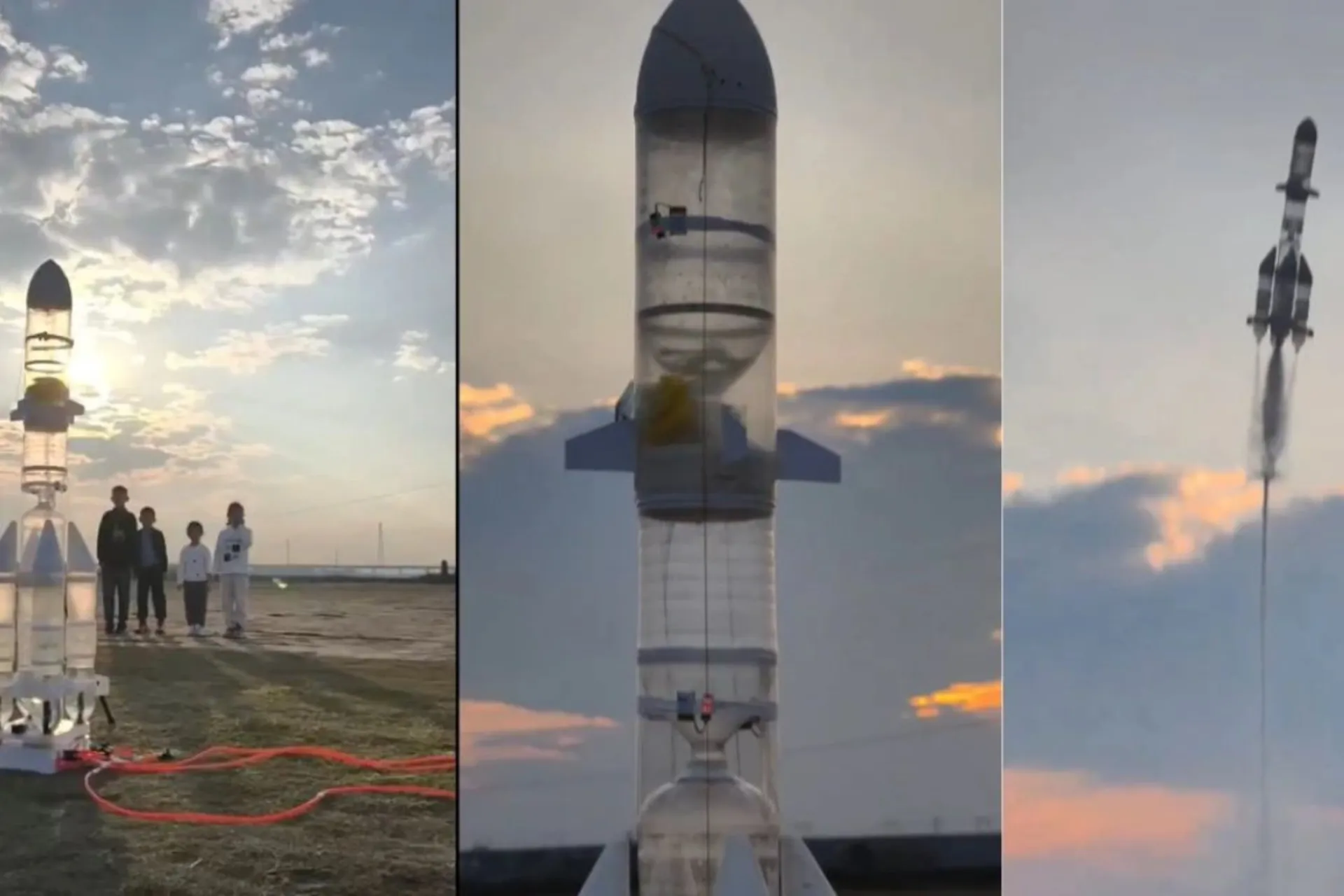 راکت دانش آموزان چینی با بطری پلاستیکی