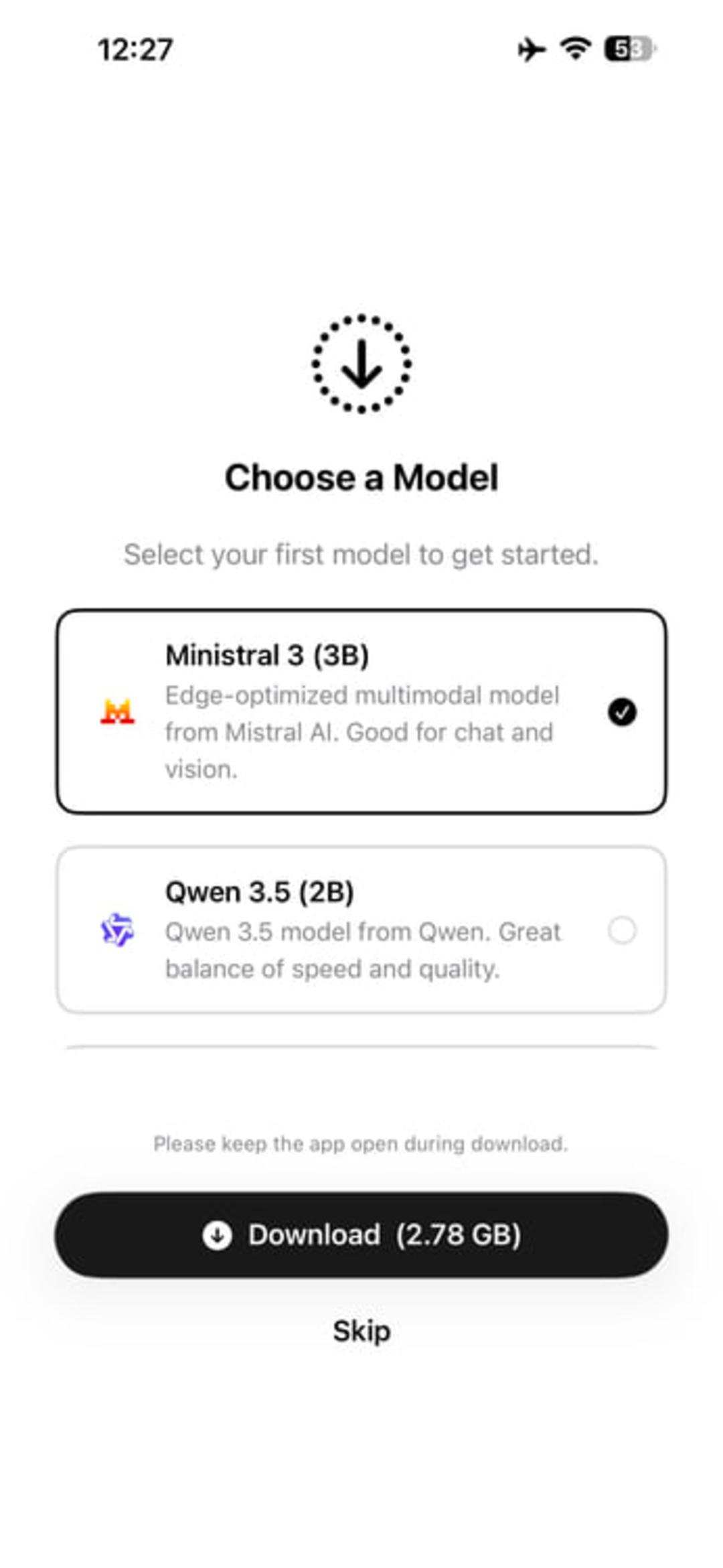 فهرست انتخاب مدل‌های هوش مصنوعی شامل Ministral 3 (3B) و Qwen 3.5 (2B)
