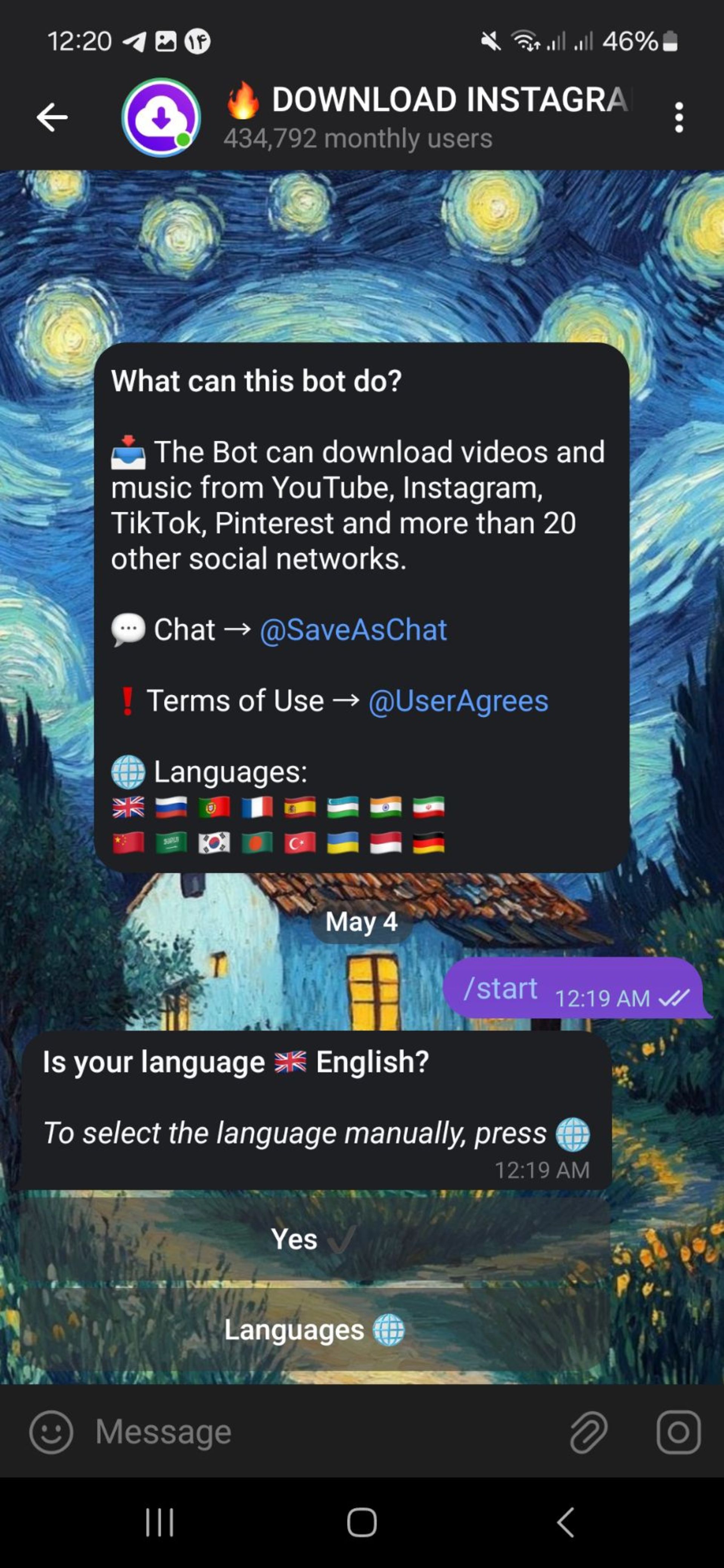 تغییر زبان در SaveMedia_bot