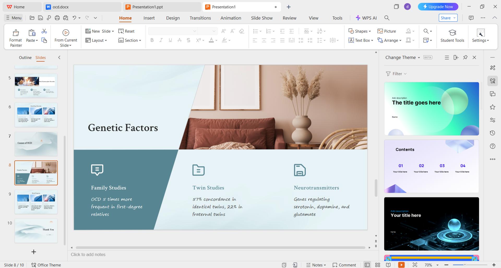 انتخاب قالب آماده برای تبدیل ورد به پاورپوینت با WPS Office