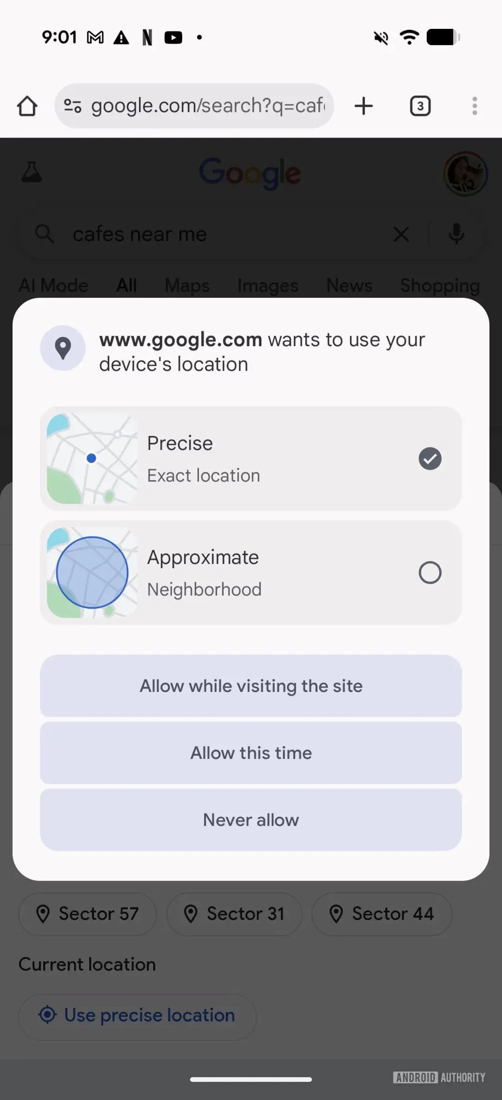 قابلیت تعیین دقت موقعیت مکانی کروم اندروید