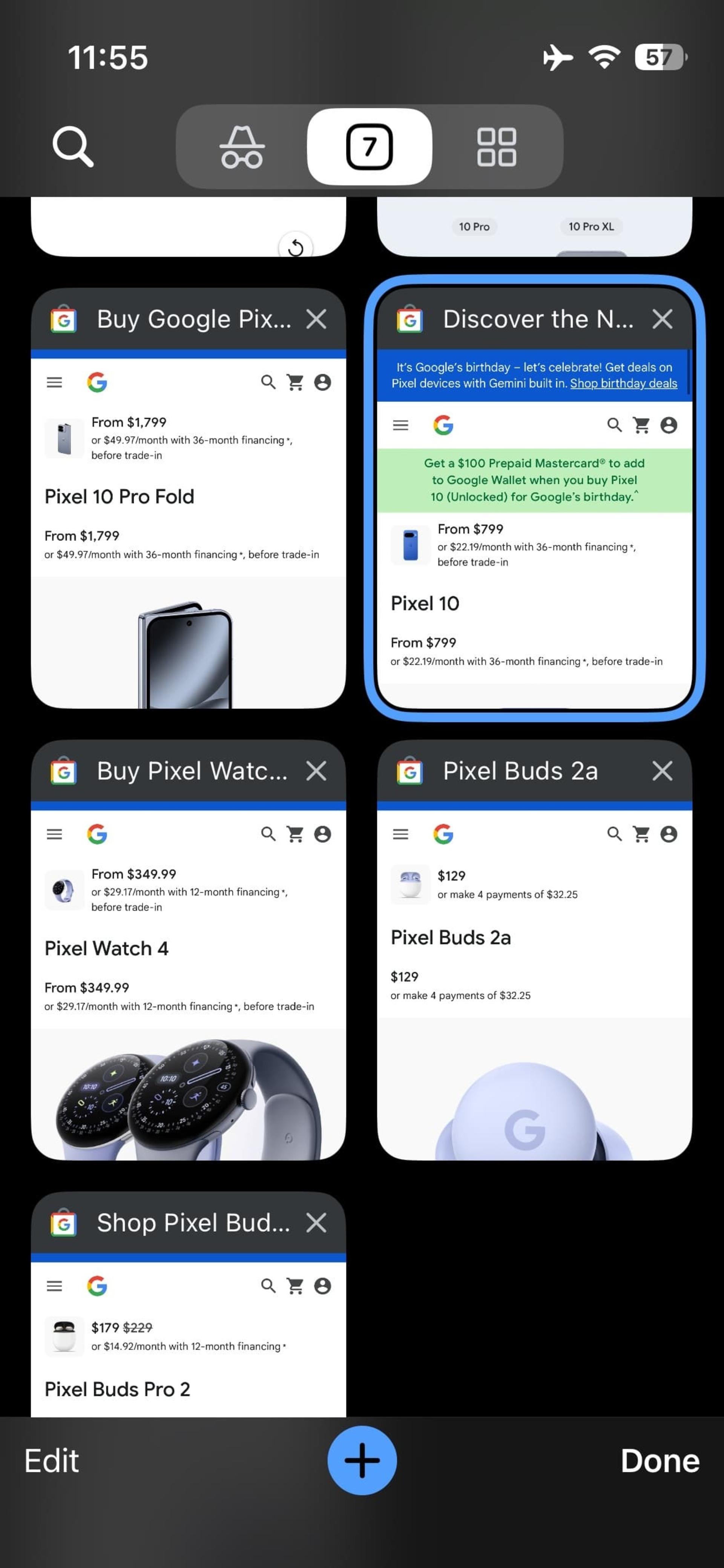 طراحی تب‌ها در نسخه‌ی قدیمی کروم iOS