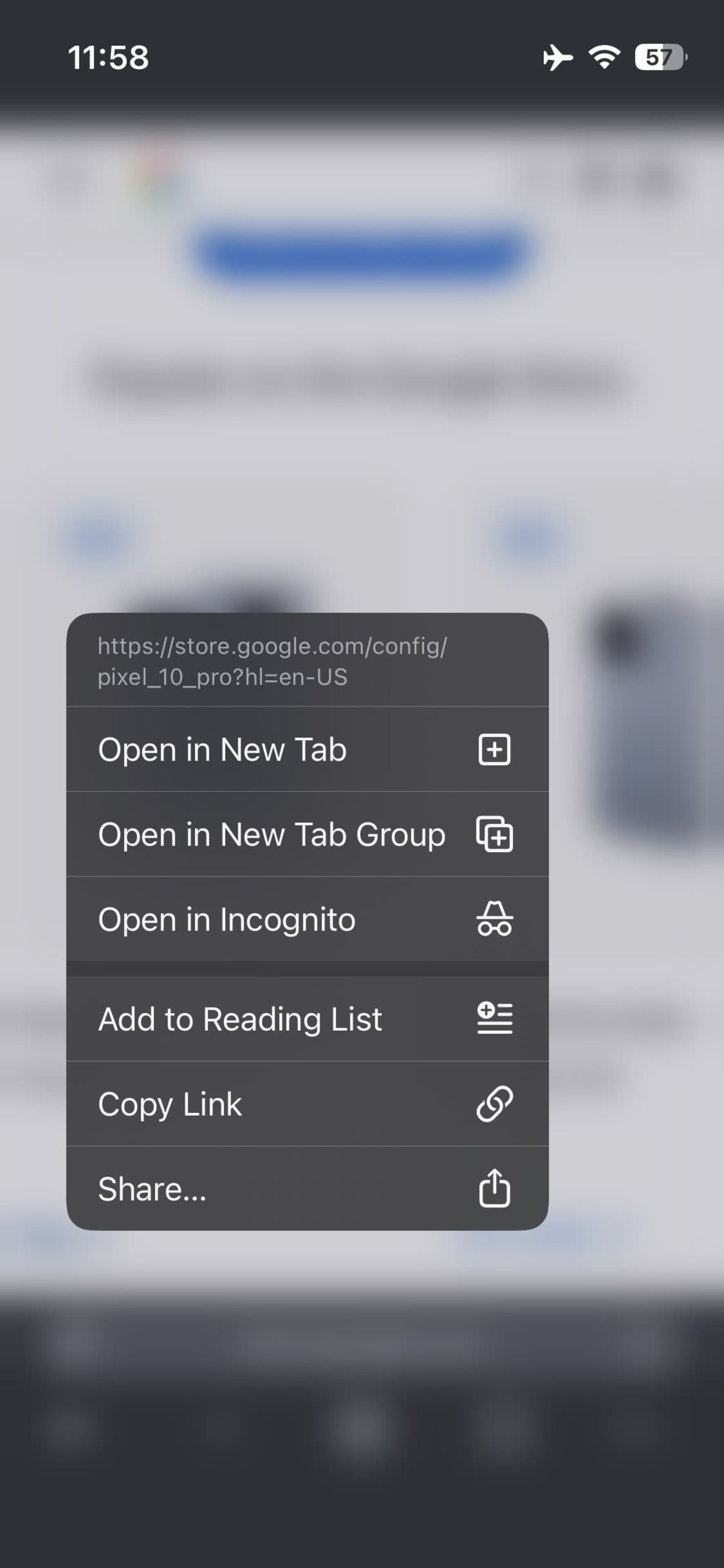 طراحی منوی تب‌ها در نسخه‌ی قدیمی کروم iOS